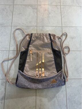 Adidas Drawstring Gym Sack Backpack with Gold Logo and Zipper